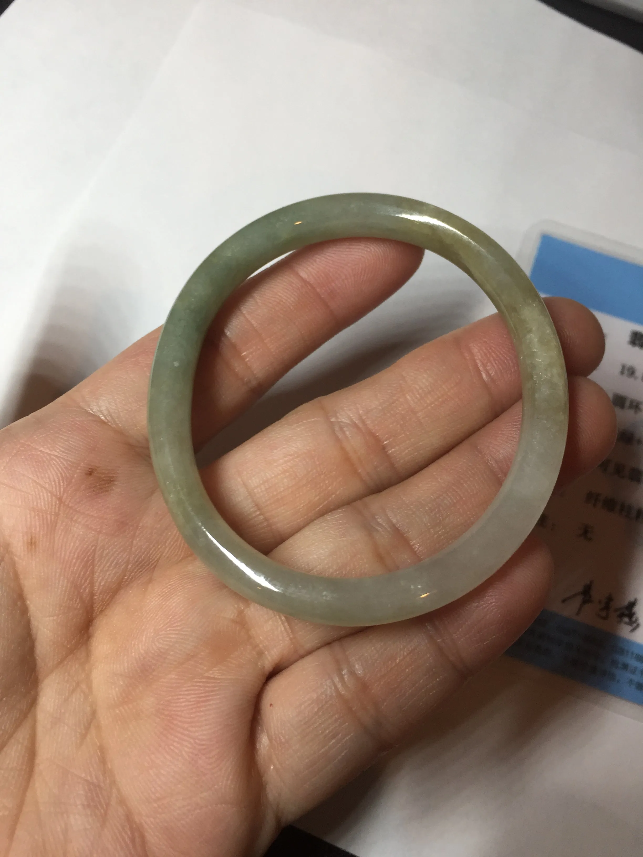 48mm certified 100% natural Type A icy watery green/brown/gray slim oval jadeite jade bangle BL111-9436