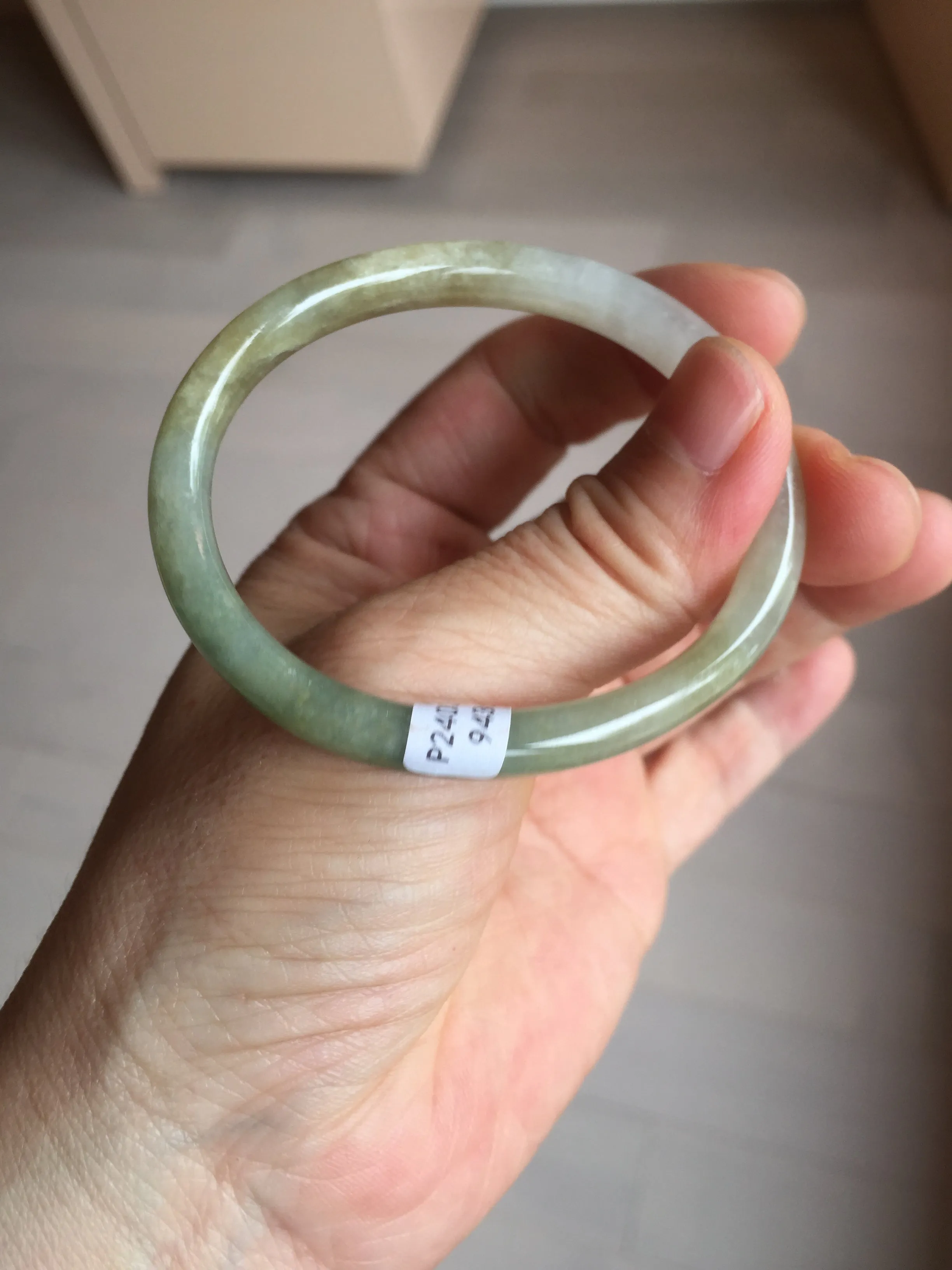 48mm certified 100% natural Type A icy watery green/brown/gray slim oval jadeite jade bangle BL111-9436