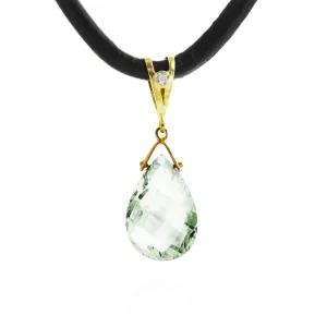 6.51 Carat 14K Solid Yellow Gold Leather Necklace Diamond Green Amethyst