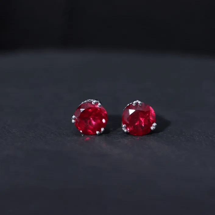 8 MM Lab Created Ruby Solitaire Stud Earrings for Women