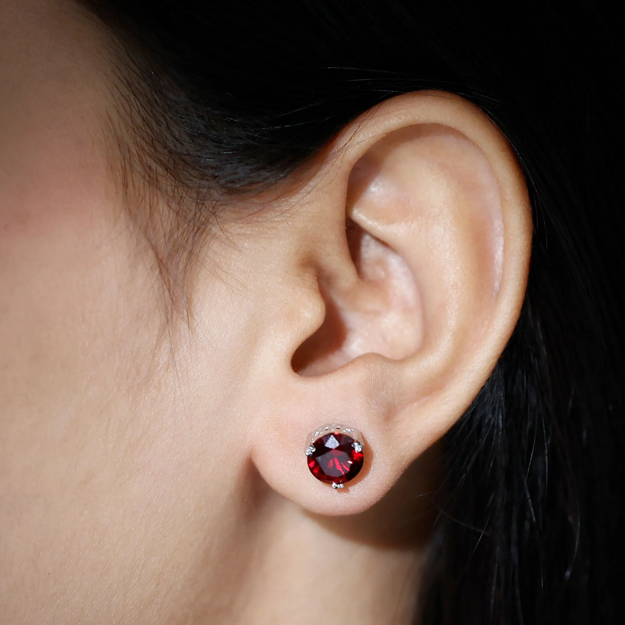 8 MM Lab Created Ruby Solitaire Stud Earrings for Women