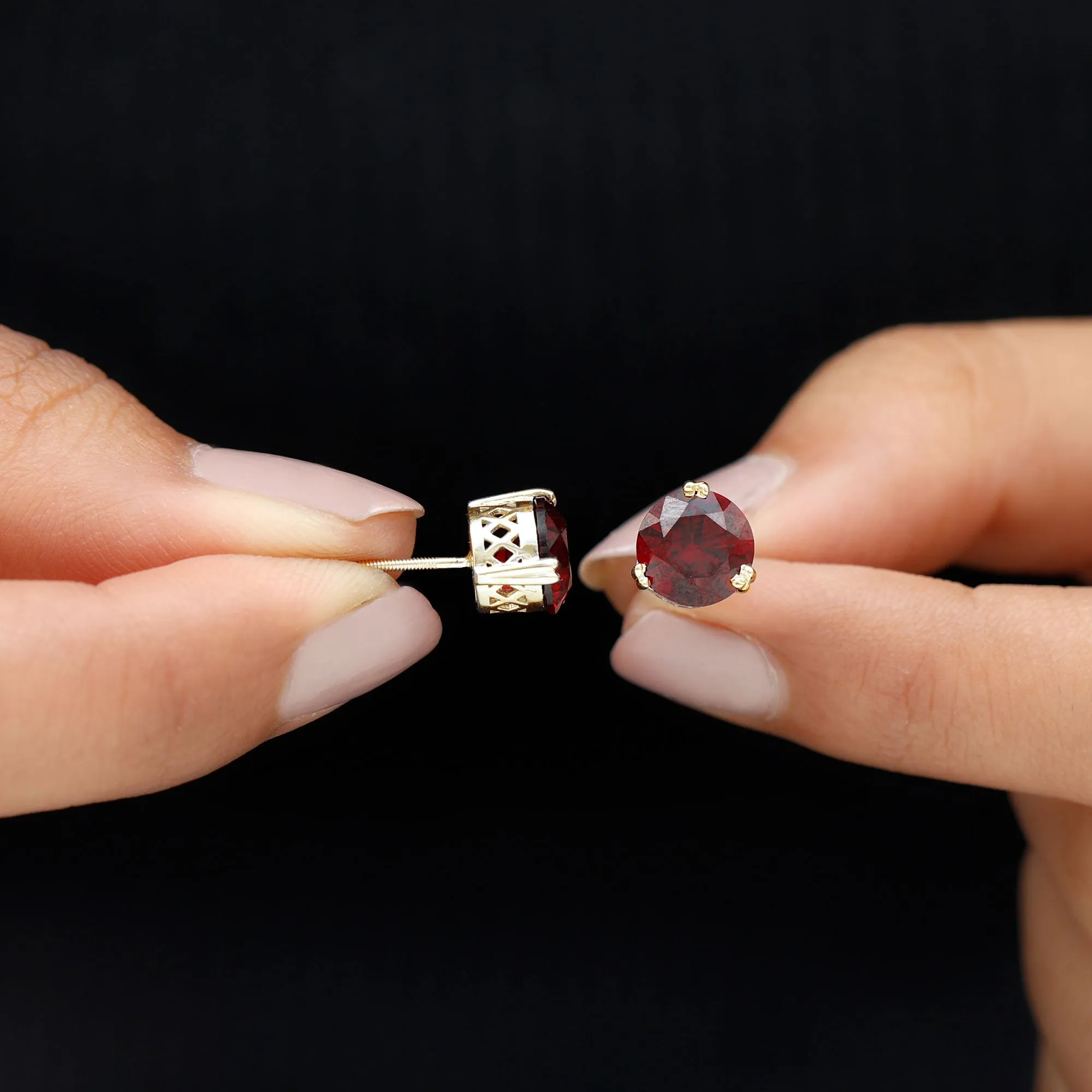 8 MM Lab Created Ruby Solitaire Stud Earrings for Women