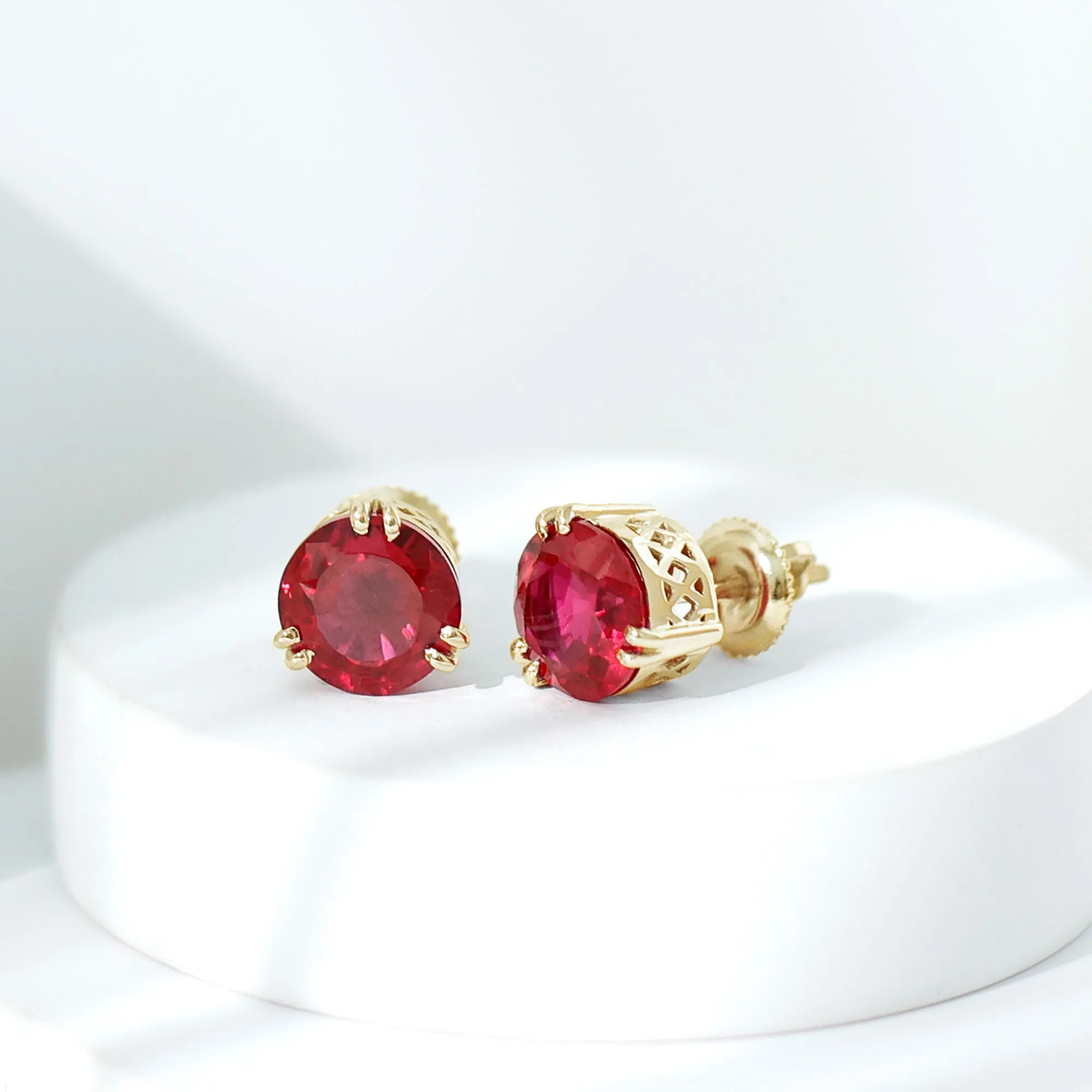 8 MM Lab Created Ruby Solitaire Stud Earrings for Women