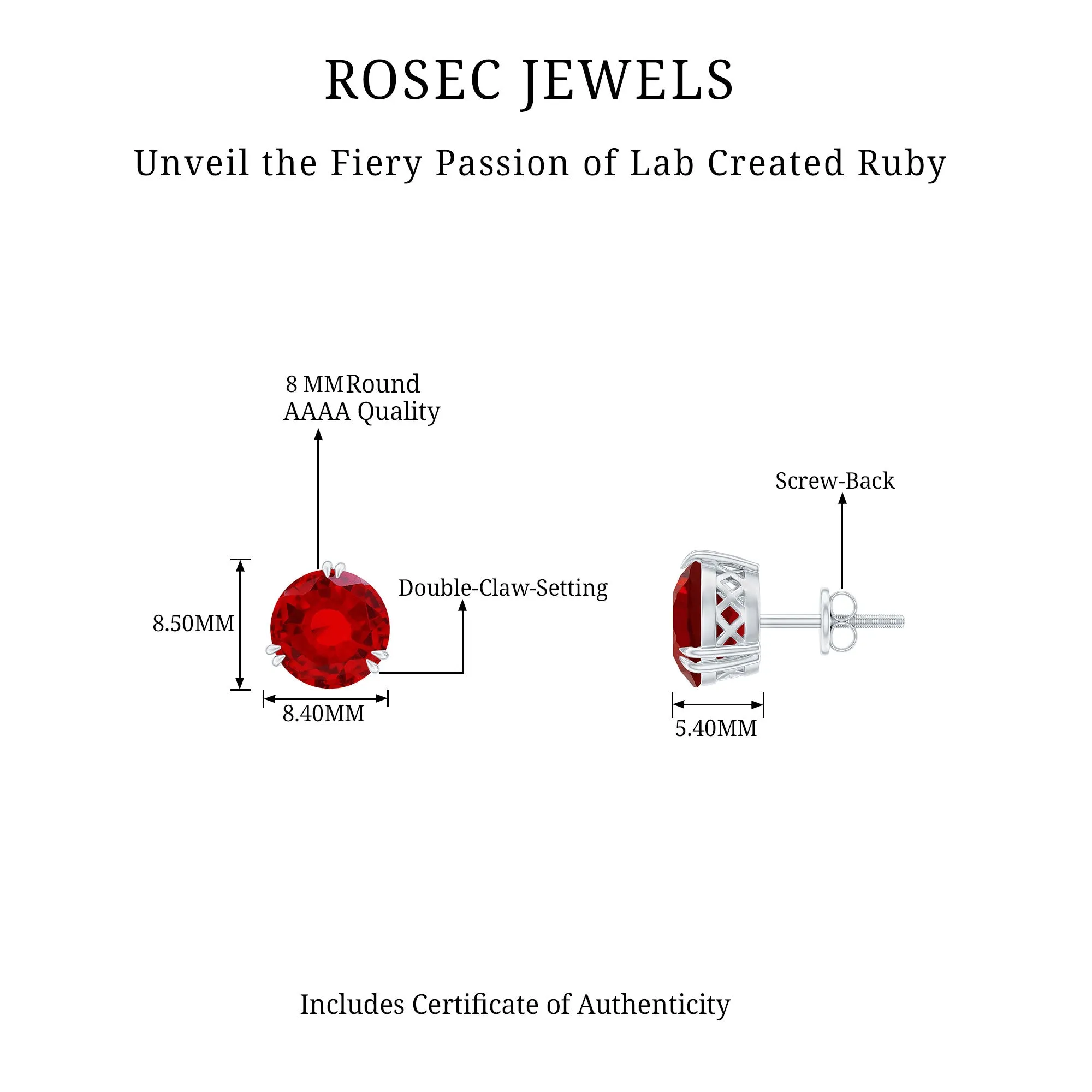 8 MM Lab Created Ruby Solitaire Stud Earrings for Women