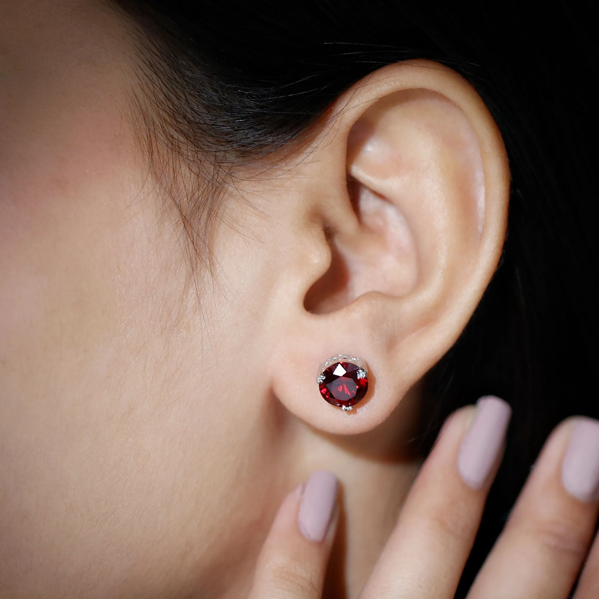 8 MM Lab Created Ruby Solitaire Stud Earrings for Women