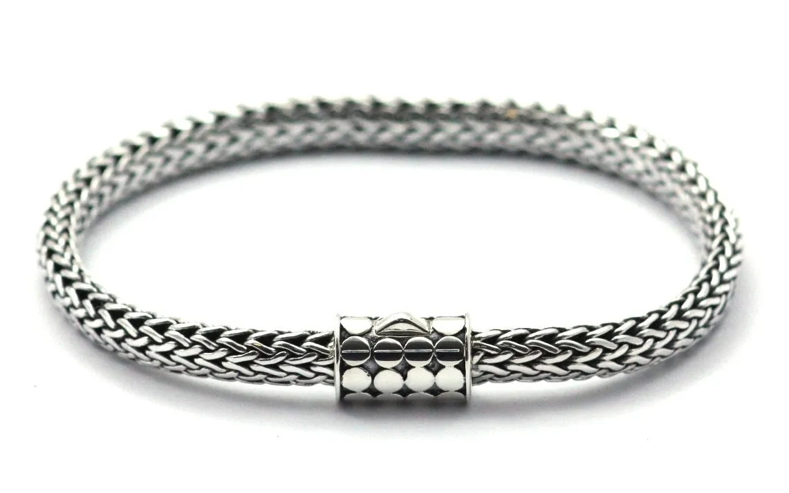 925 Sterling Silver Bali Padi Link Bracelet with Bola Clasp