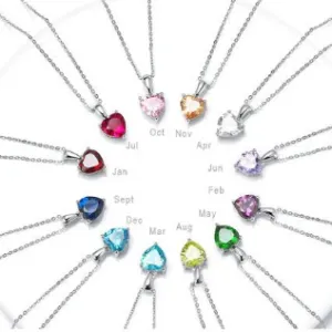 925 Sterling Silver Heart Birthstone Necklace