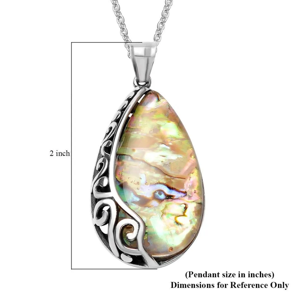 Abalone Shell Necklace Pendant Fashion Jewelry Birthday Mothers Day Gifts for Mom for Her 20" in Black Oxidized Stainless Steel