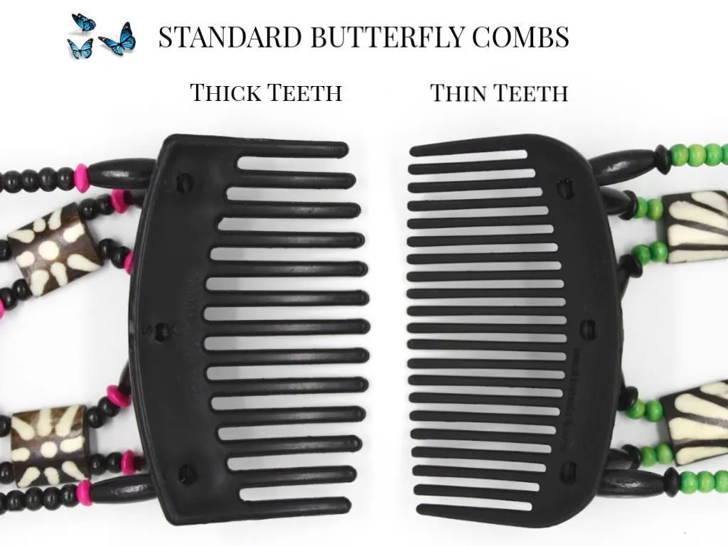 African Butterfly Thick Hair Comb - Flowers Brown 44