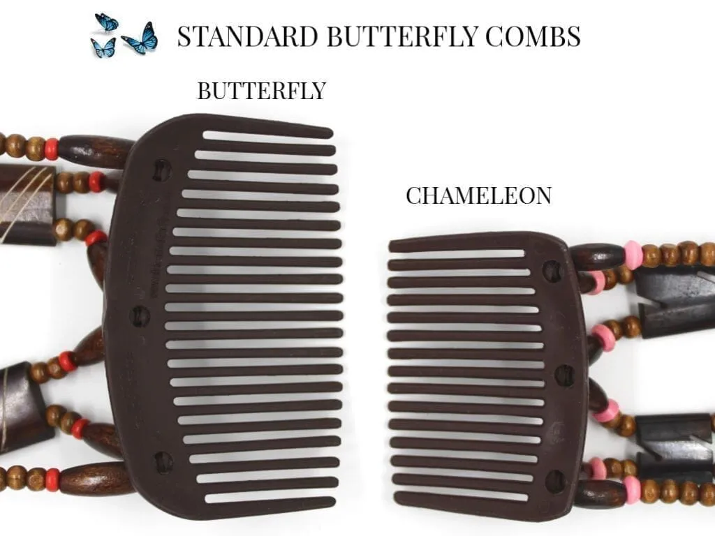 African Butterfly Thick Hair Comb - Flowers Brown 69