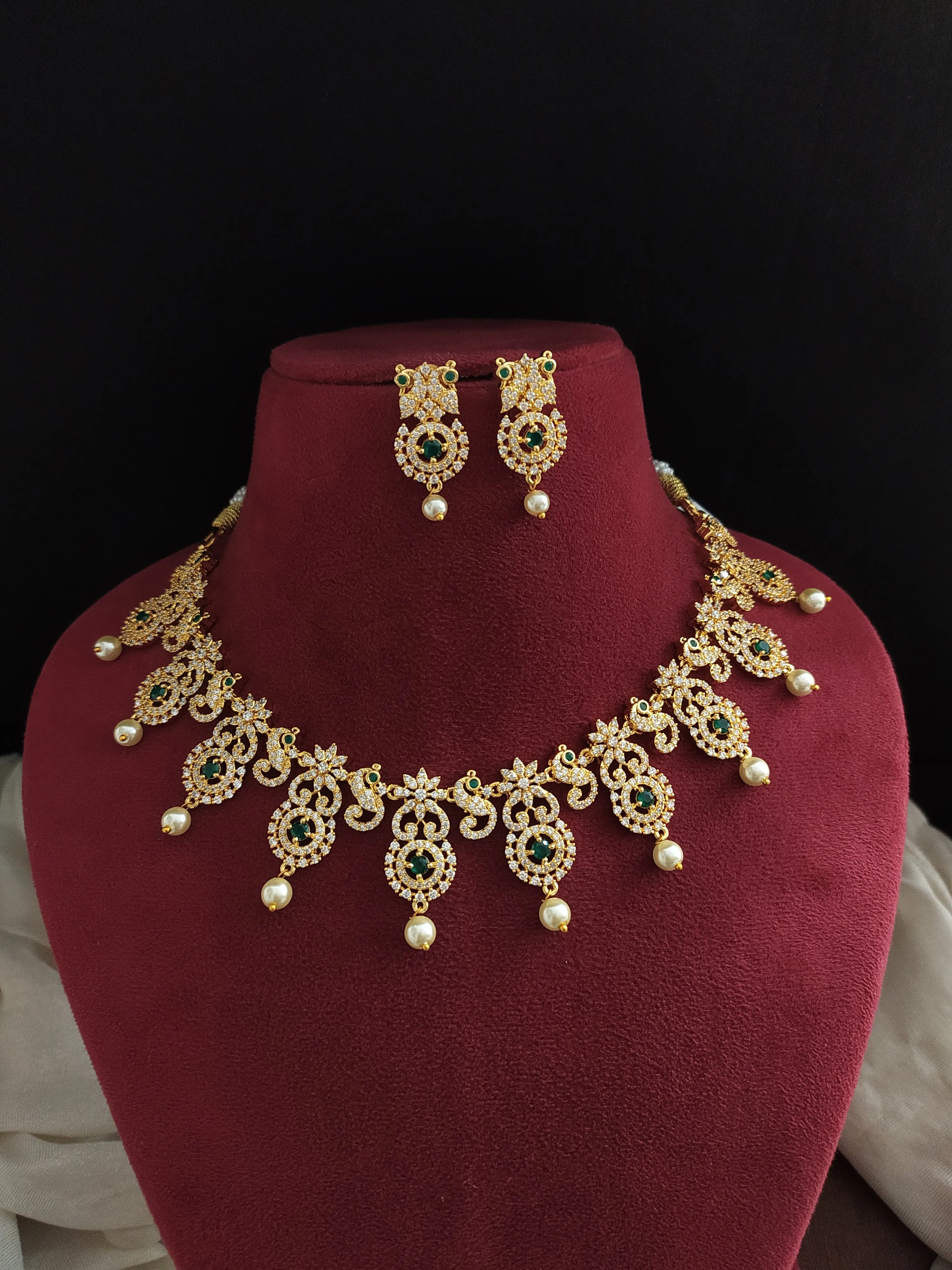 Amazing Peacock And Floral Design Zircon Necklace Set