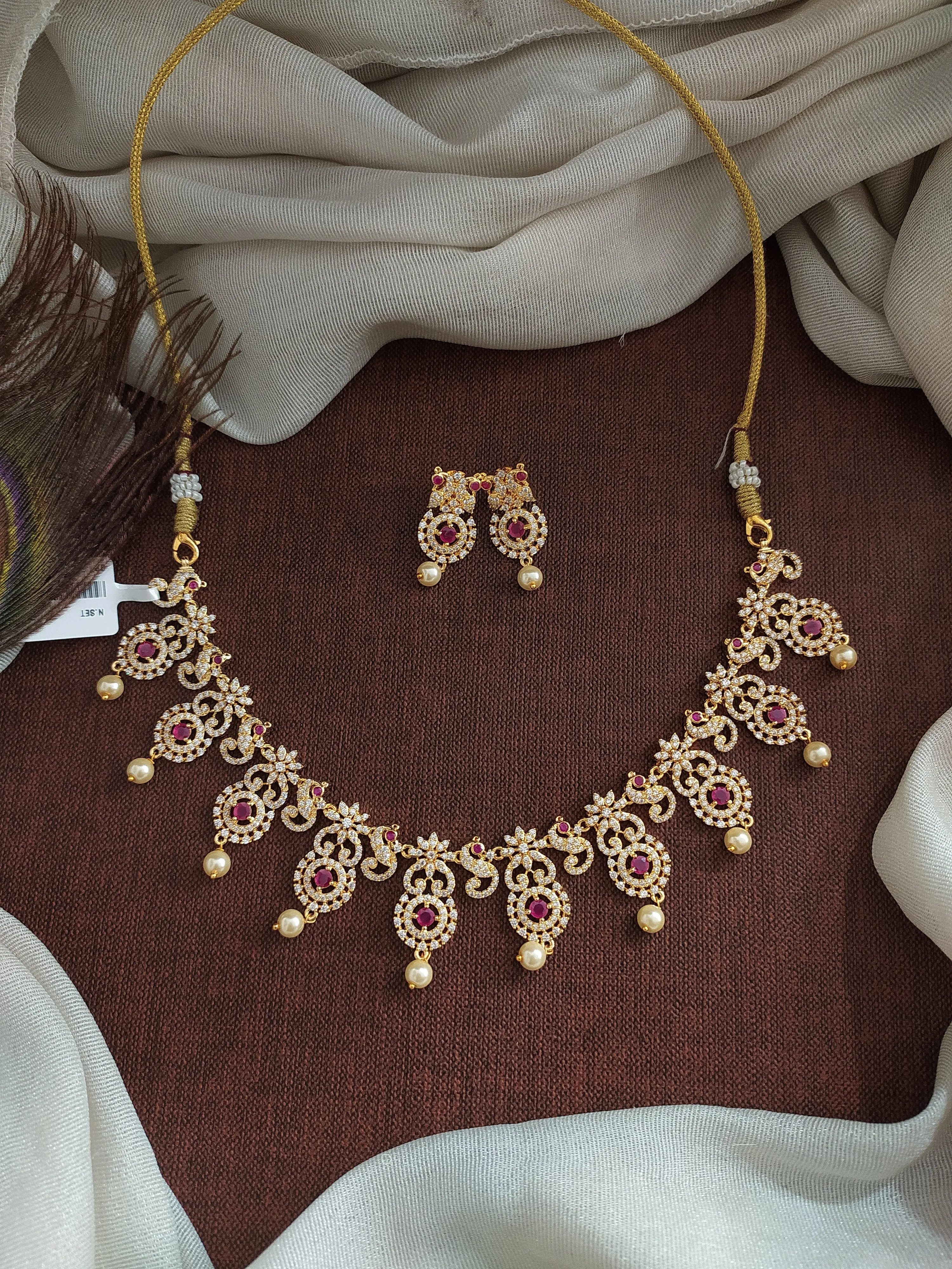 Amazing Peacock And Floral Design Zircon Necklace Set