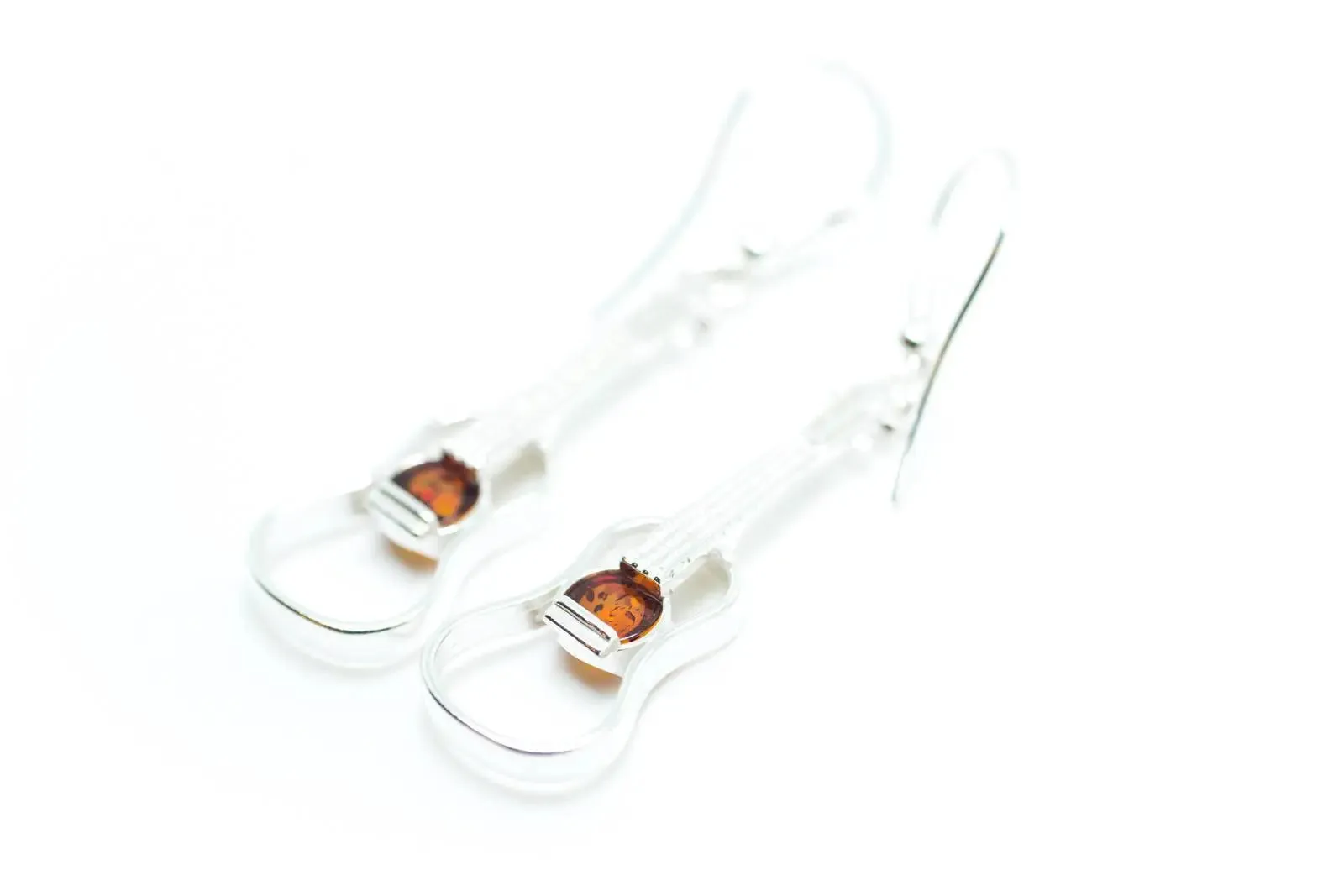 Amber & Silver Guitar Earrings