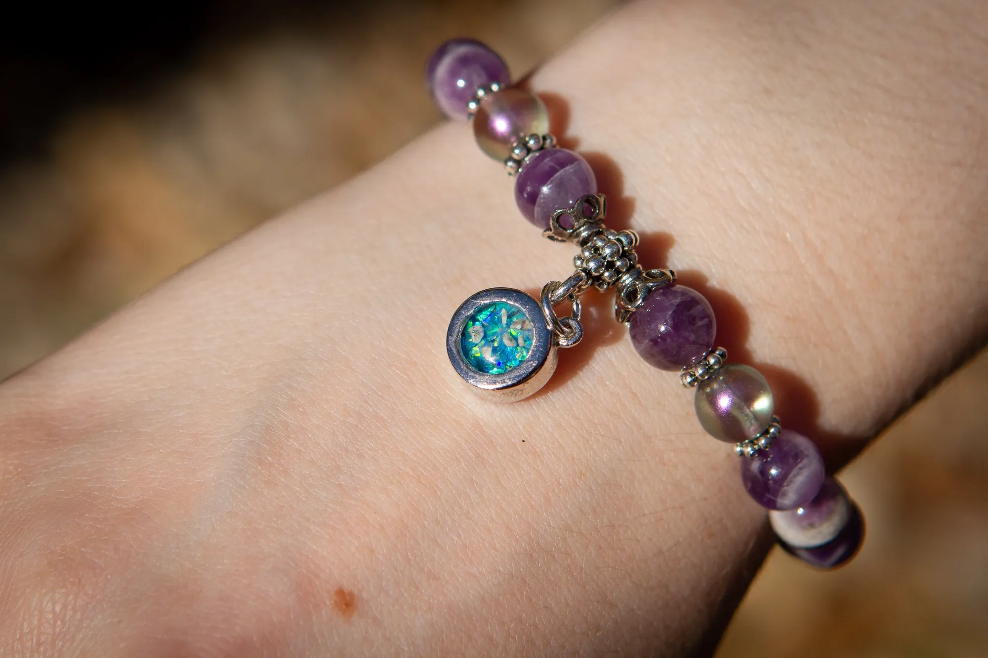 Amethyst Healing Bracelet with Cremation Ashes