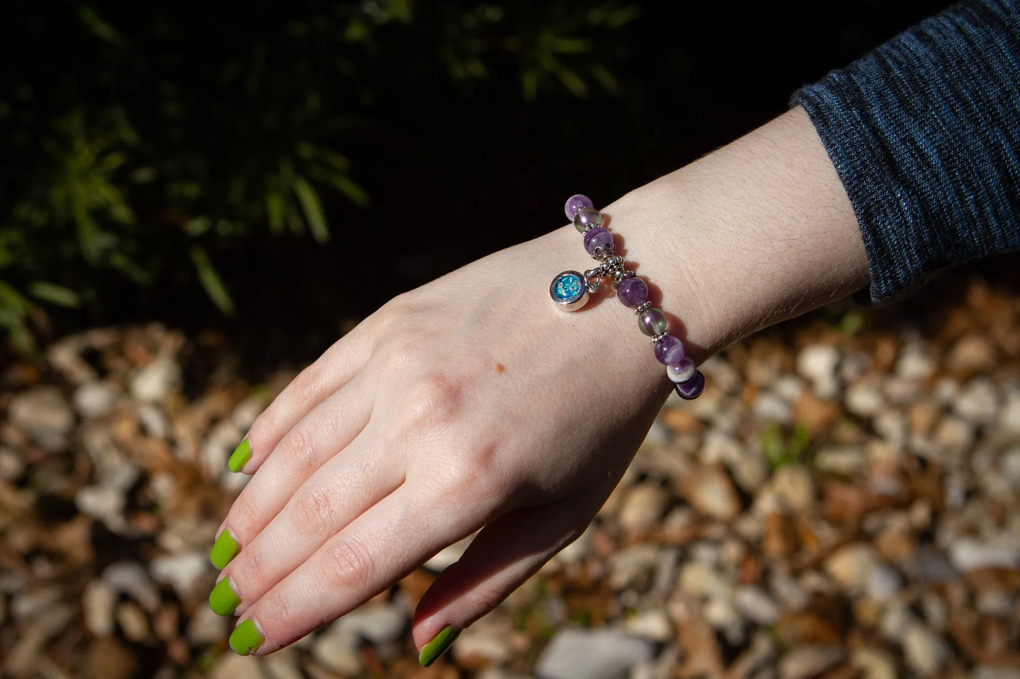 Amethyst Healing Bracelet with Cremation Ashes