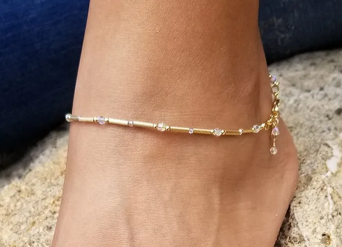 Anklet - Twisted Tube & Aurora Borealis Crystals