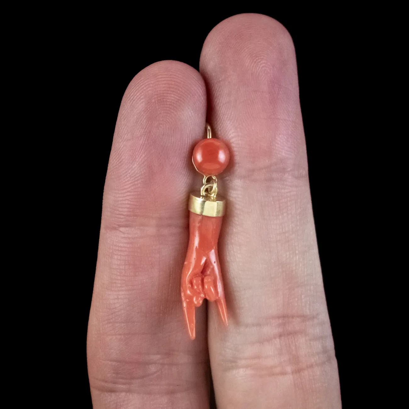 Antique Victorian Corna Coral Hand Earrings 18ct Gold