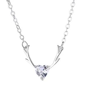 Antler with Heart-shape Zircon Silver Necklace for Women