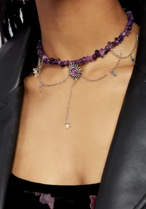 Aurora Gem Choker Necklace - Purple