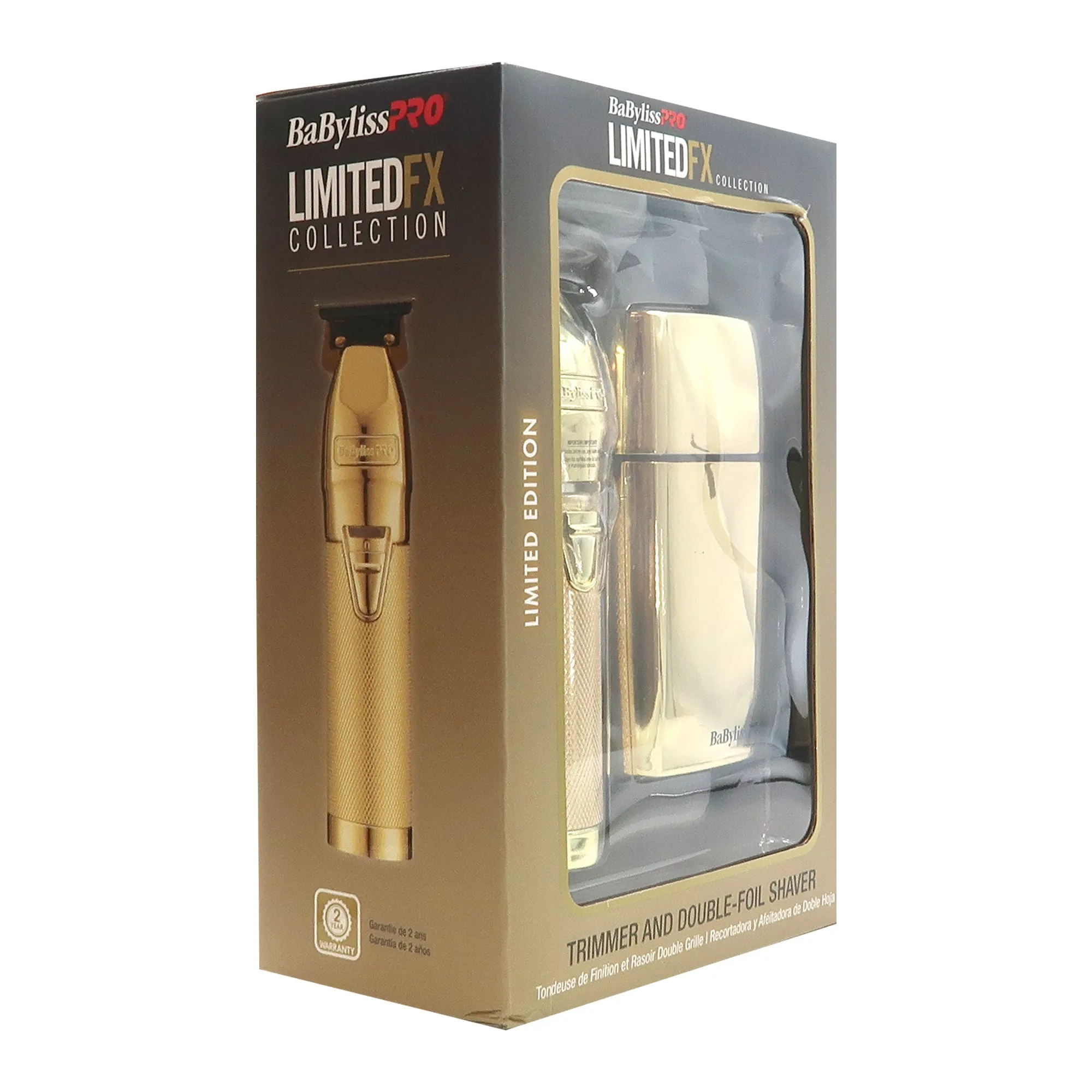 BaByliss Pro LIMITEDFX Collection Trimmer and Double Foil Shaver Gold #FXDUOFS2TG with BaByliss Pro Metal Comb Set 9" and 7.5" Comb Gold   Barber Apron