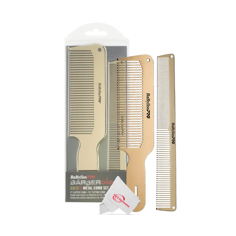 BaByliss Pro LIMITEDFX Collection Trimmer and Double Foil Shaver Gold #FXDUOFS2TG with BaByliss Pro Metal Comb Set 9" and 7.5" Comb Gold   Barber Apron