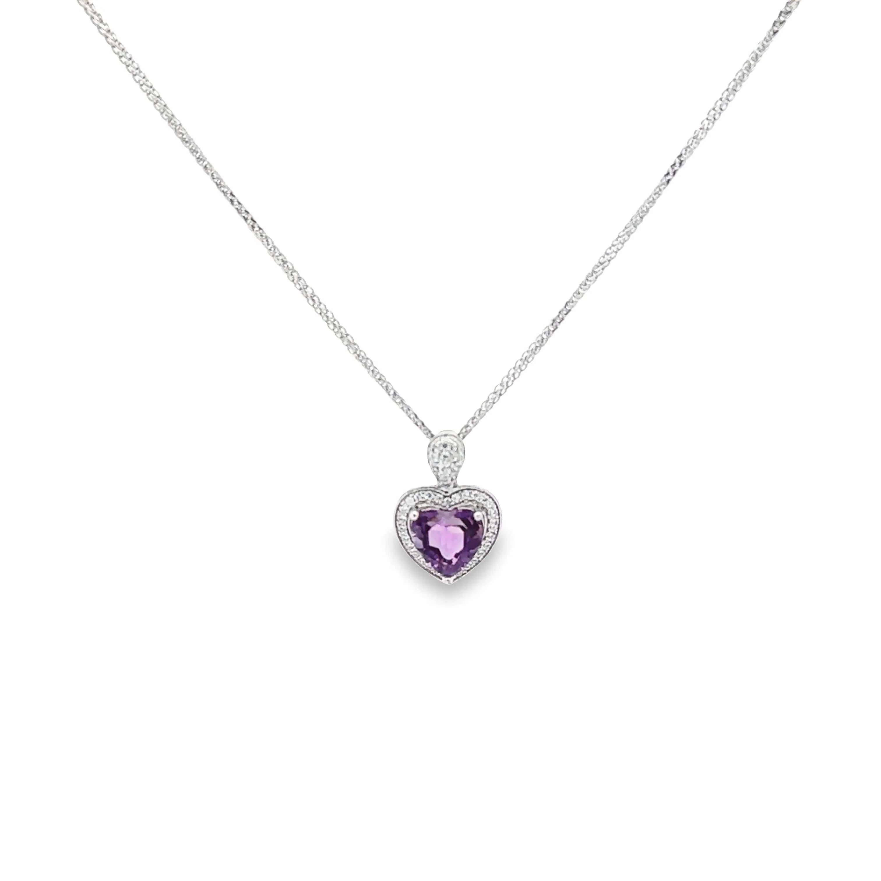 Baikalla™ Classic Heart Sterling Silver Natural Amethyst Citrine Garnet Necklace With CZ