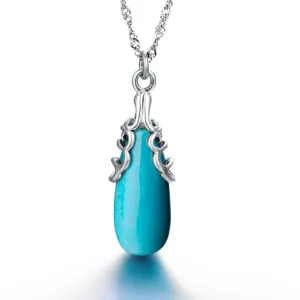 Baikalla™ "Sasha" Genuine Turquoise Drop Pendant Necklace with Sterling Silver