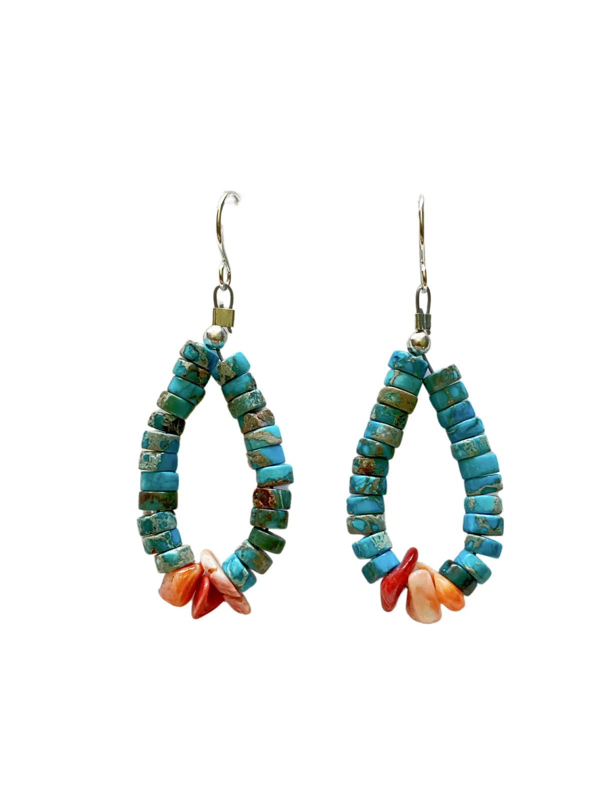 Beaded Turquoise & Coral Chip Dangles