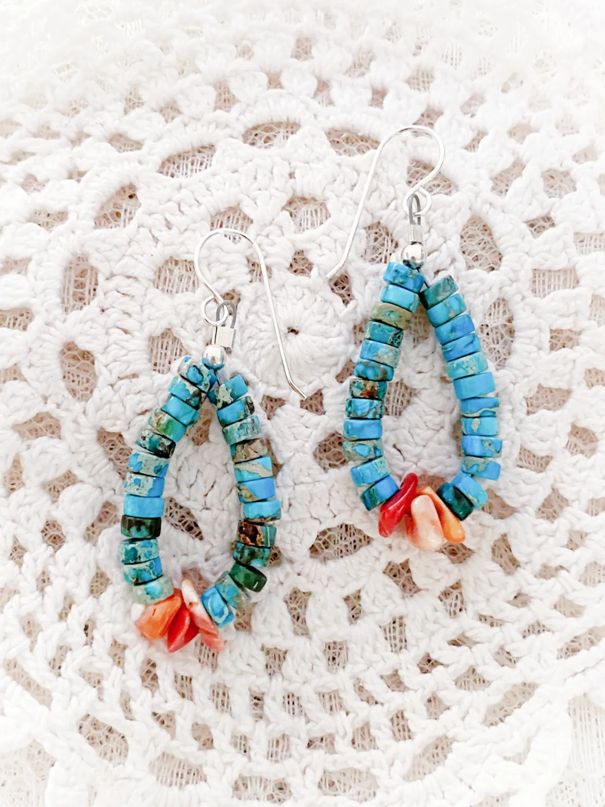 Beaded Turquoise & Coral Chip Dangles