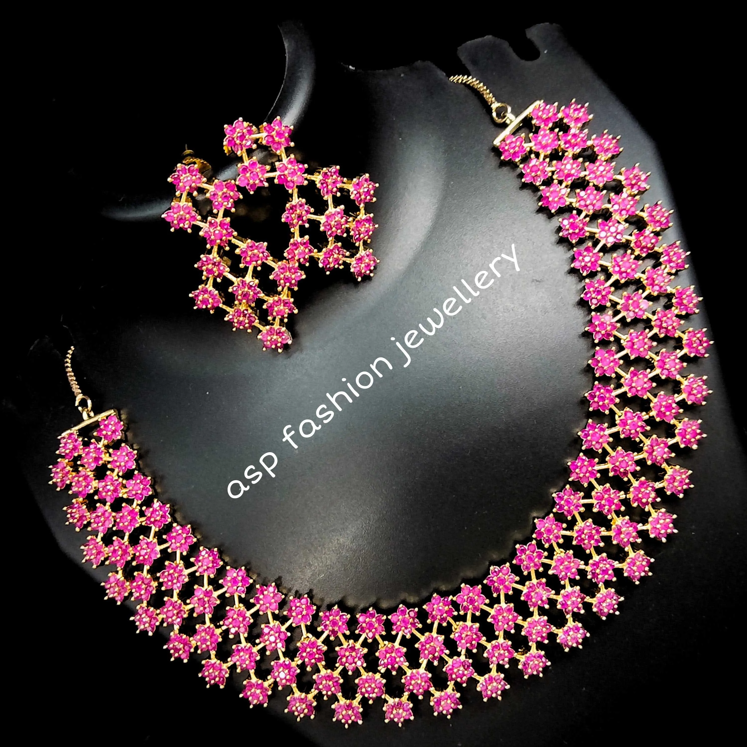 Beautifully Designed Most Trending Cz,Ruby Necklace Set By Asp Fashion Jewellery