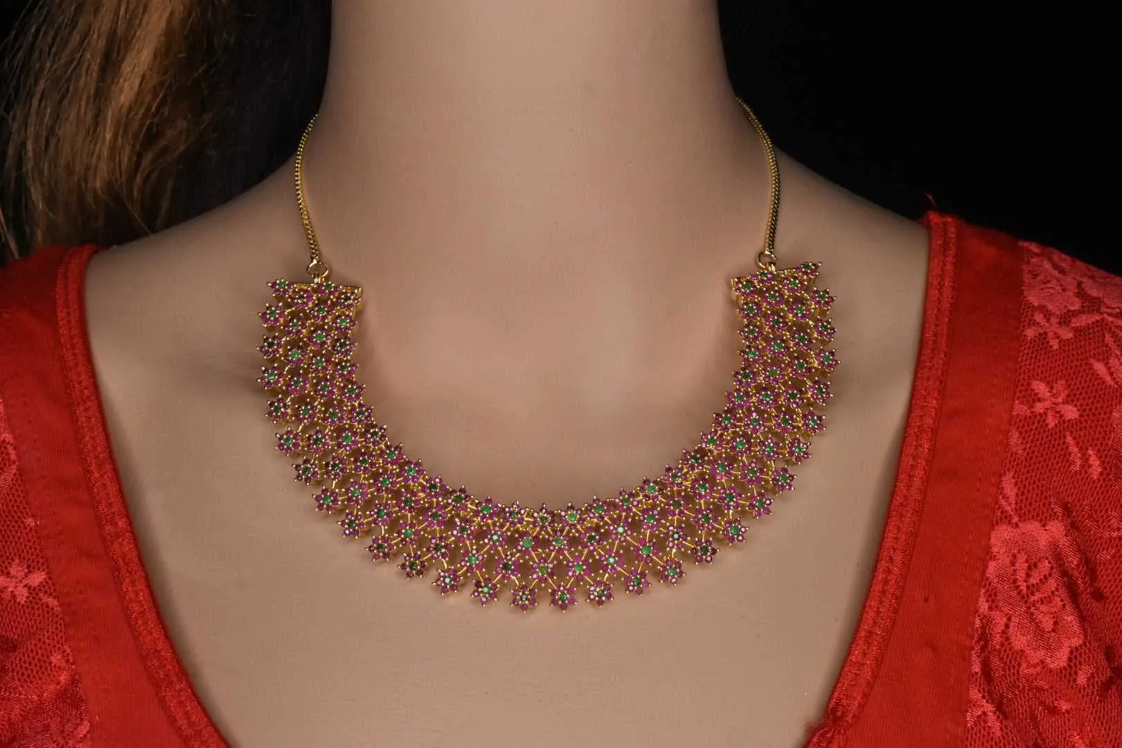 Beautifully Designed Most Trending Cz,Ruby Necklace Set By Asp Fashion Jewellery