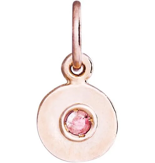 Birthstone Mini Disk Charm With Pink Tourmaline