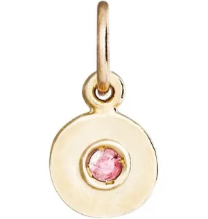 Birthstone Mini Disk Charm With Pink Tourmaline