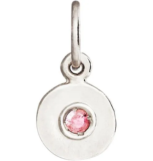 Birthstone Mini Disk Charm With Pink Tourmaline