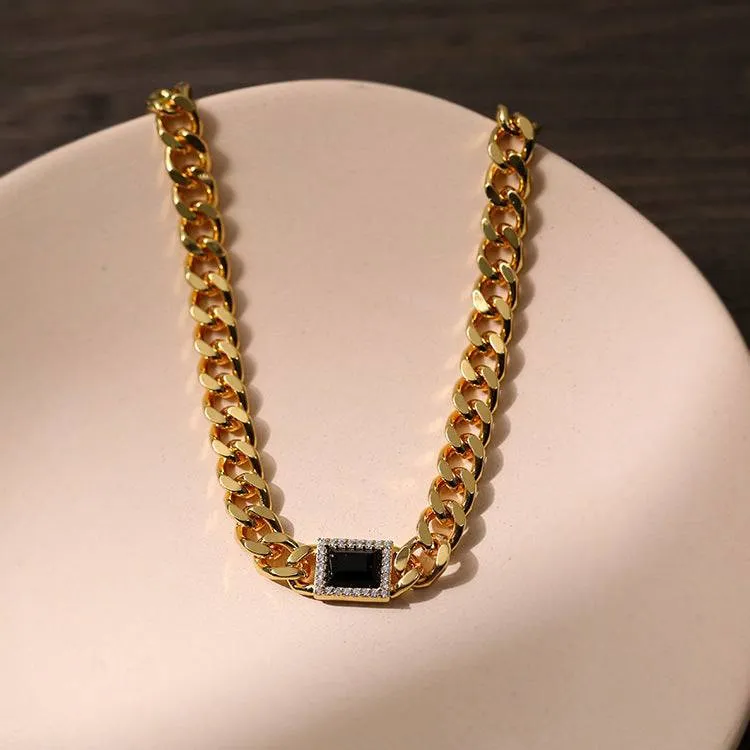 Black Bella CZ Gold Cuba Chain Necklace Earrings( Purchase Individually)