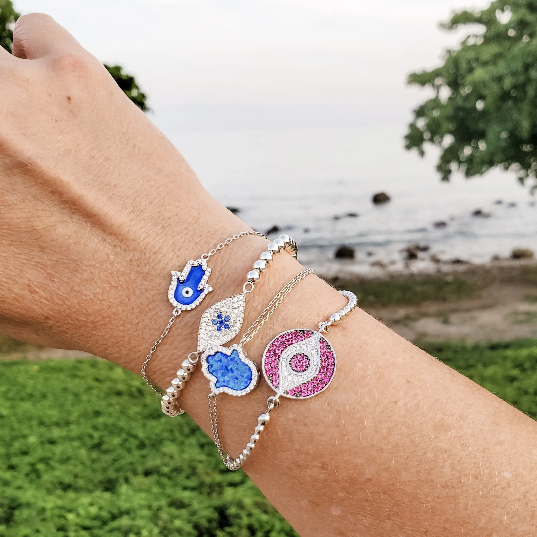 Blue Hamsa Opal Bracelet for Women