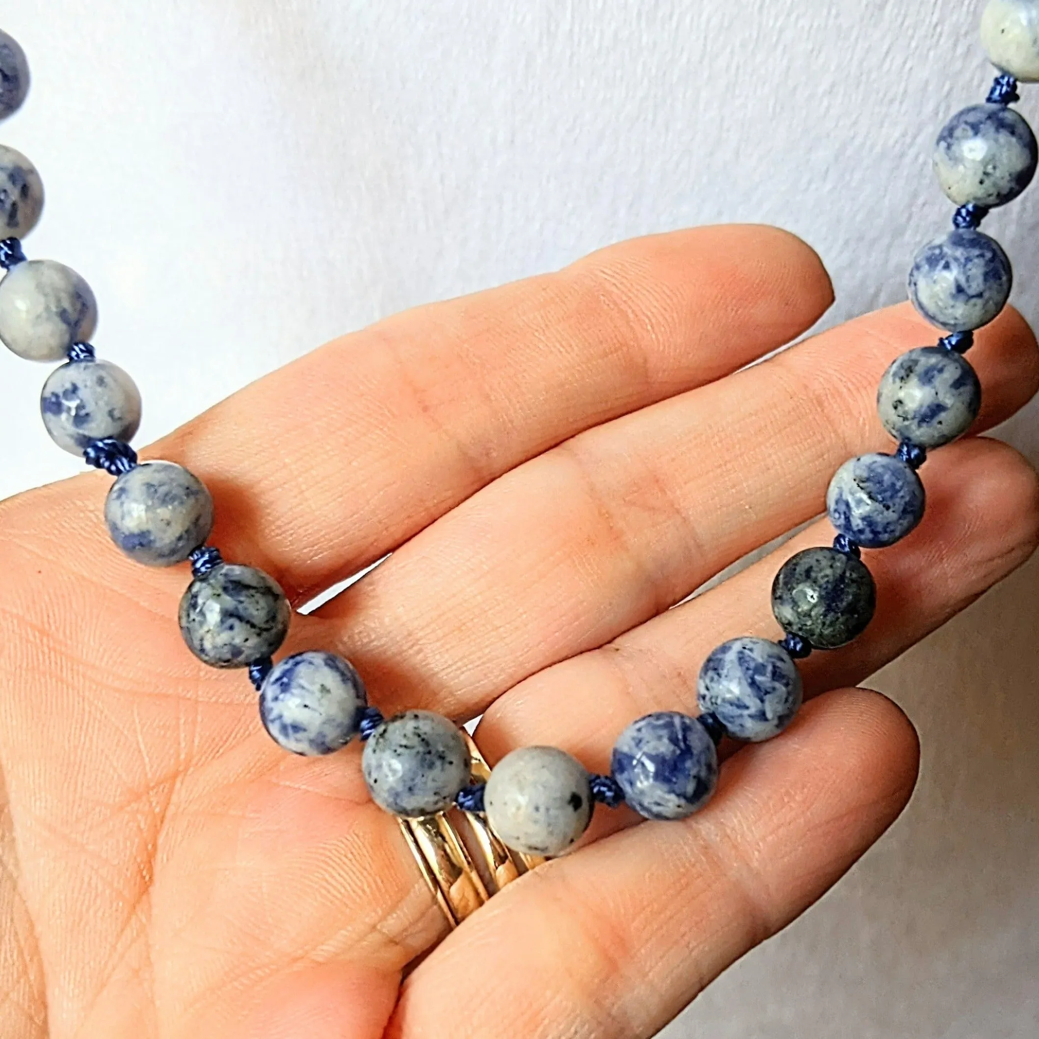 Blue Sodalite Semi-Precious Gemstone Necklace- 36 inch