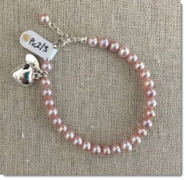 Blush Pink 'Petite' Freshwater Pearl Bracelet with Sterling Silver Heart.