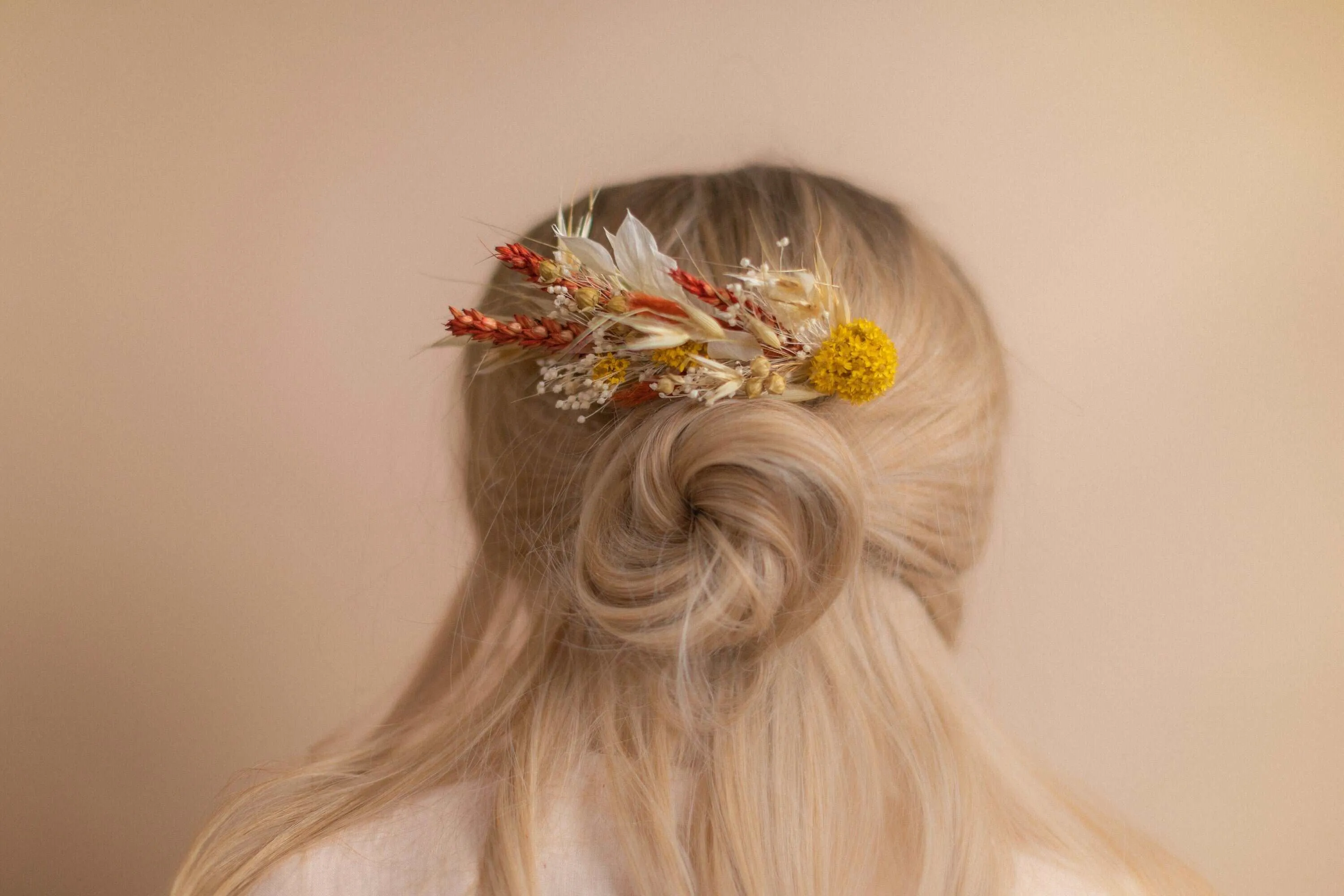 Burnt Orange & Yellow Hair Comb / Bridal Wedding Flower Set