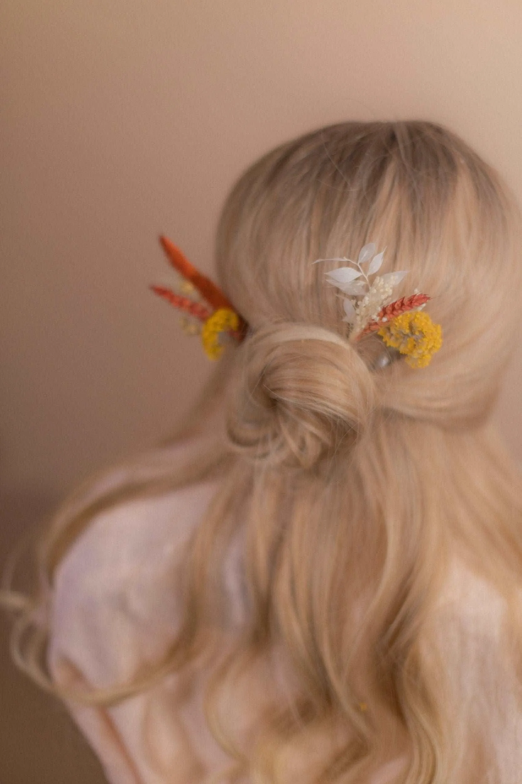 Burnt Orange & Yellow Hair Comb / Bridal Wedding Flower Set