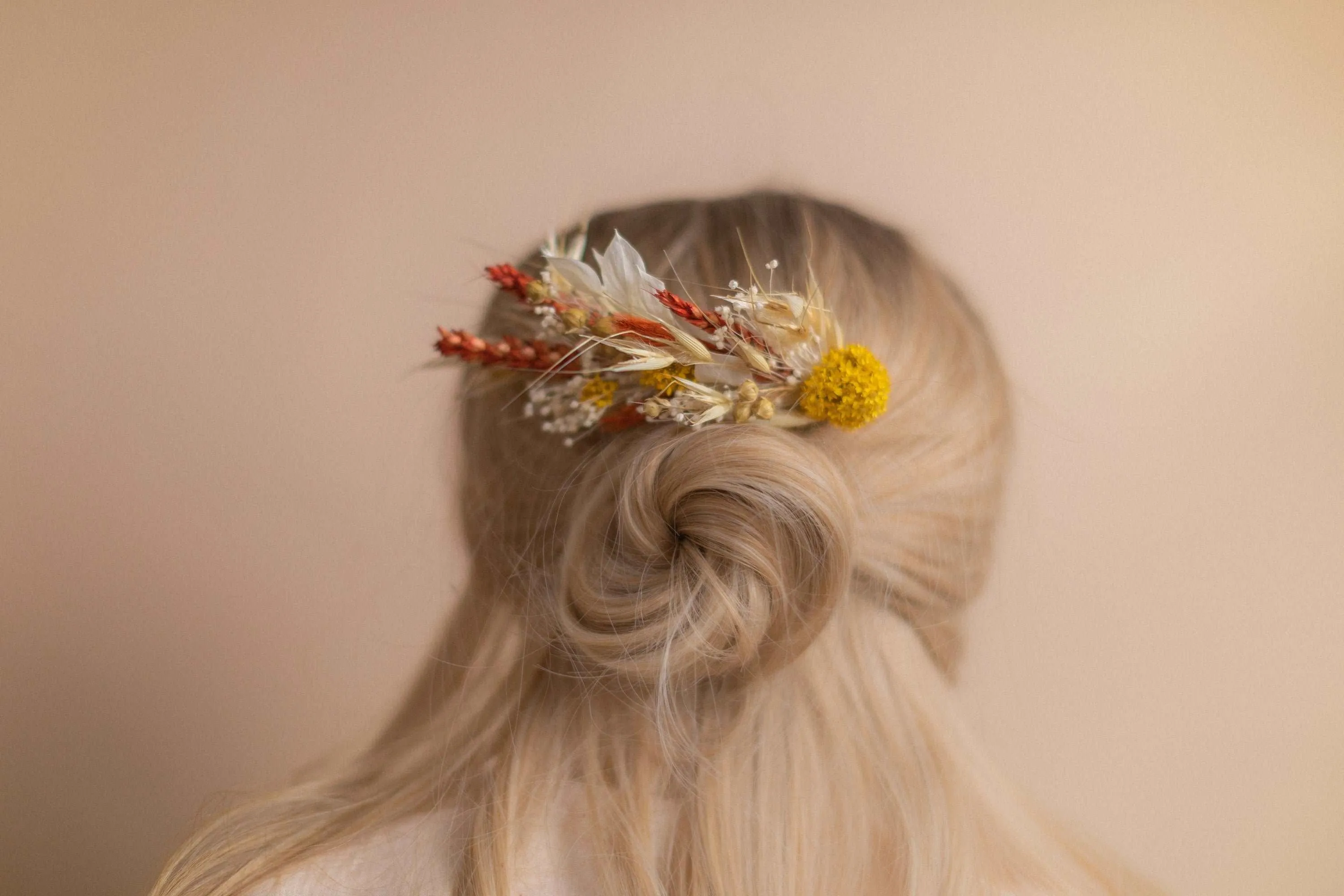 Burnt Orange & Yellow Hair Comb / Bridal Wedding Flower Set