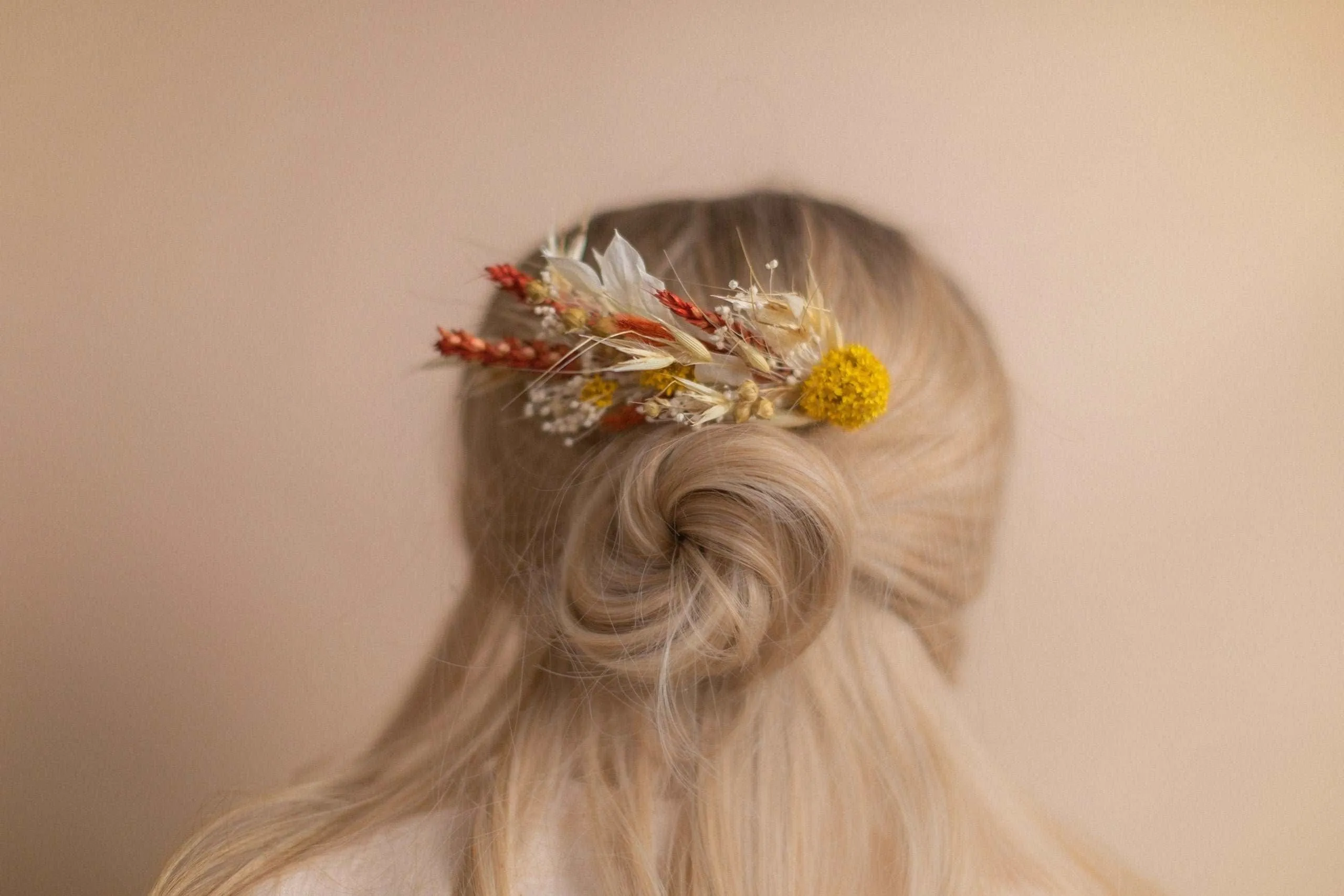 Burnt Orange & Yellow Hair Comb / Bridal Wedding Flower Set