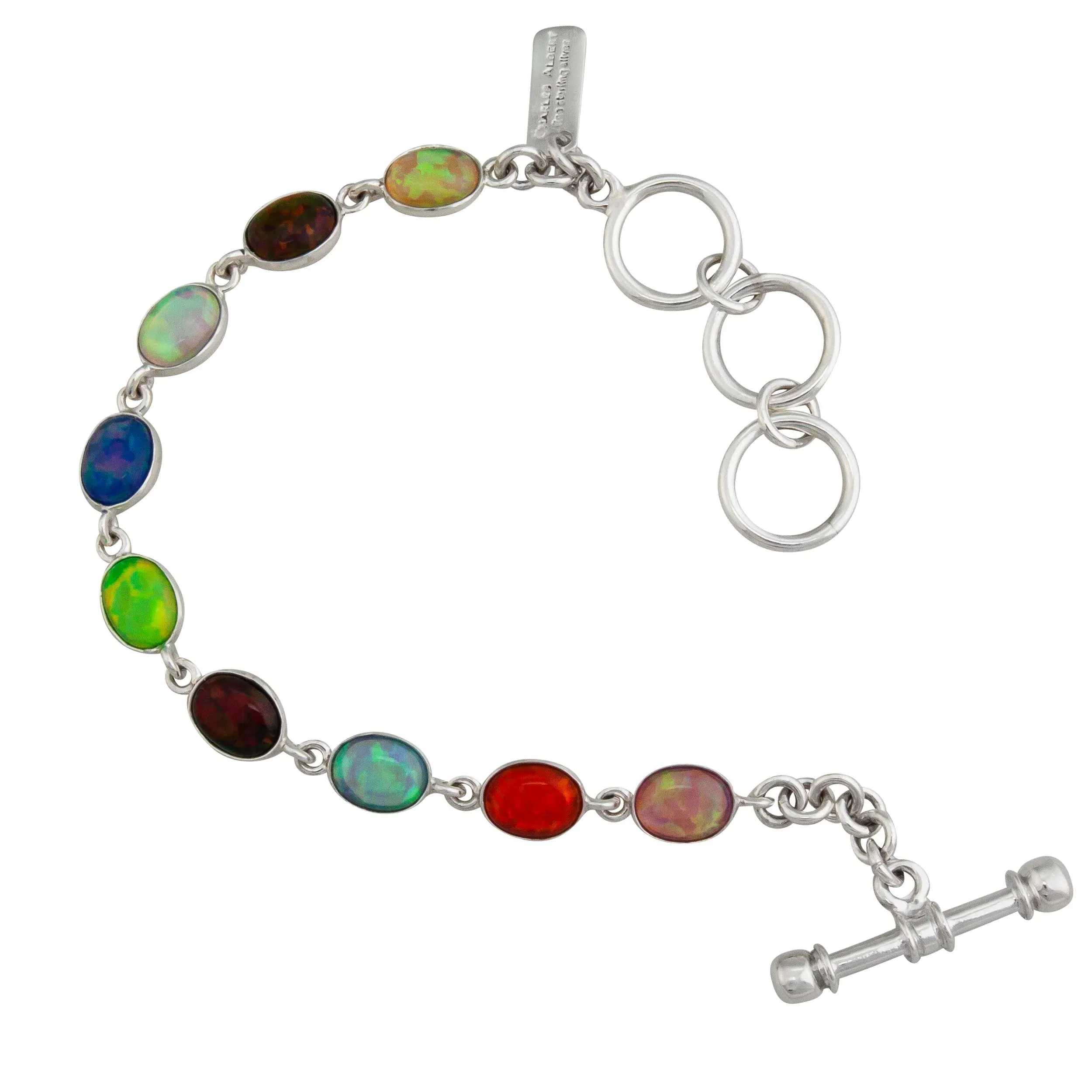 Charles Albert Sterling Silver Multi Colored Lab Created Opal Bracelet