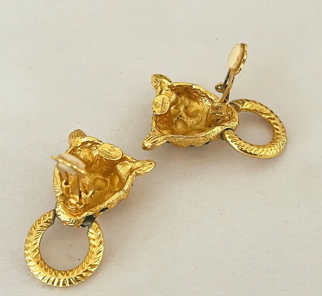 Classic leopard head with gold rings clip In earrings