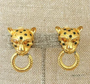 Classic leopard head with gold rings clip In earrings