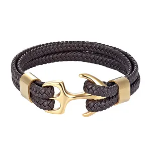 Classy Men Brown & Gold Anchor Bracelet