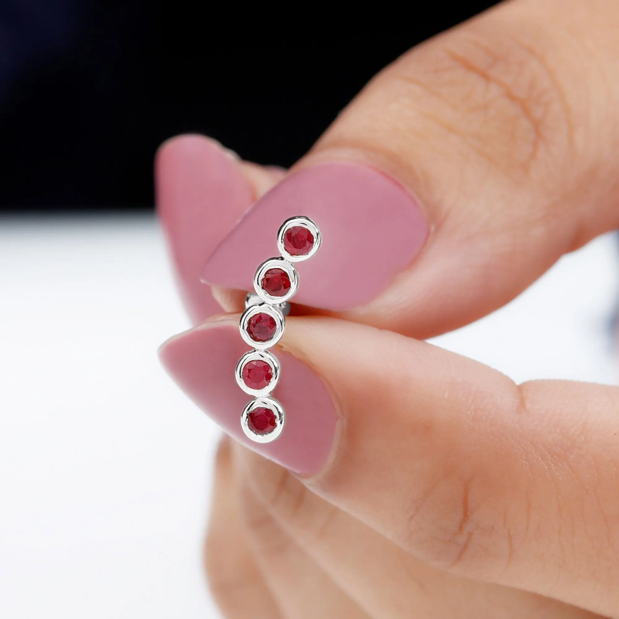 Climber Earrings with Bezel Set Ruby