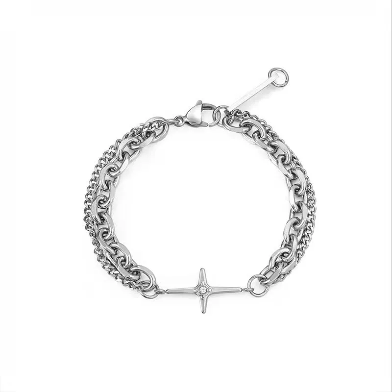 Cold Wind Niche Design Sense Retro Cross Diamond Double-layer Bracelet