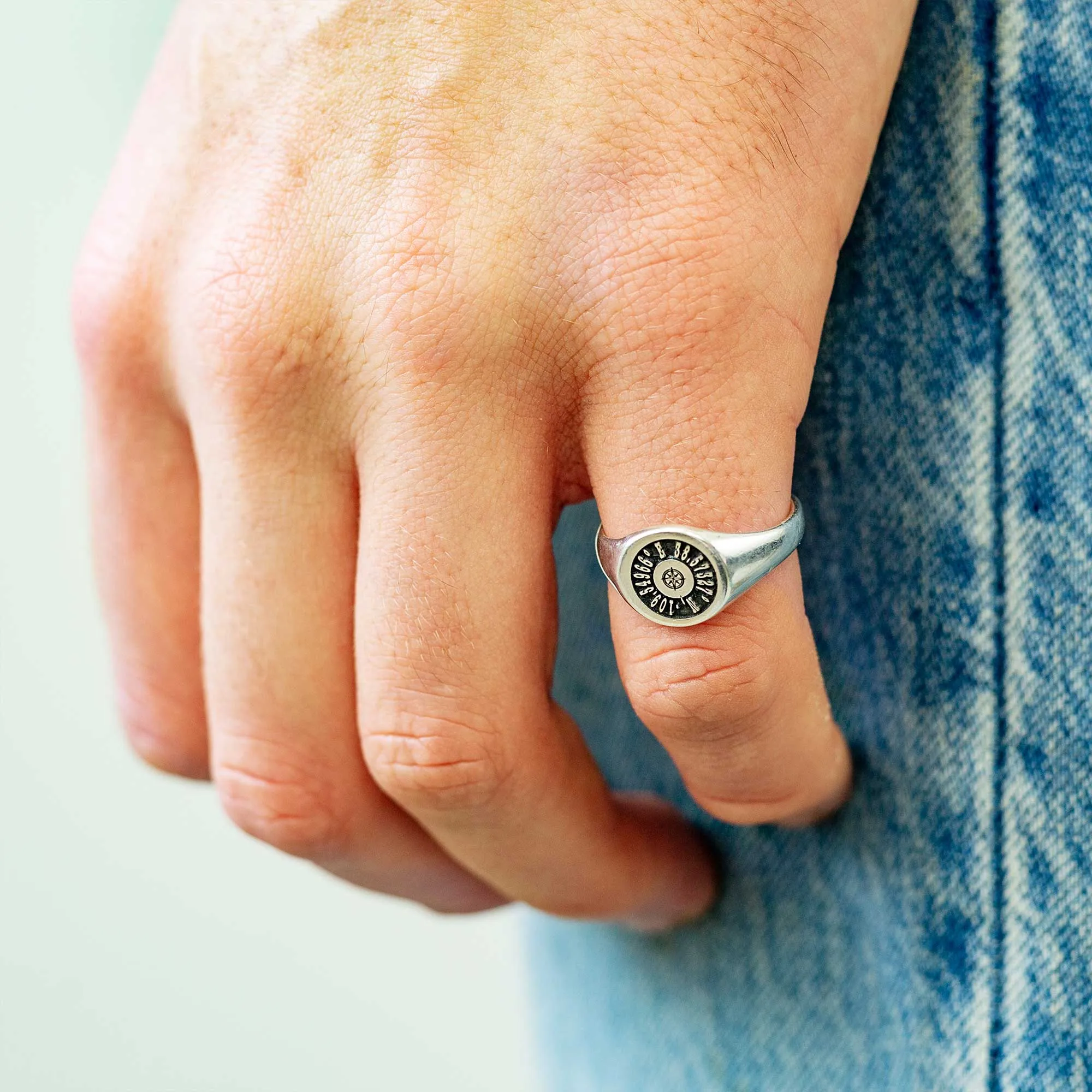 Coordinates Latitude Longitude Silver Signet Ring