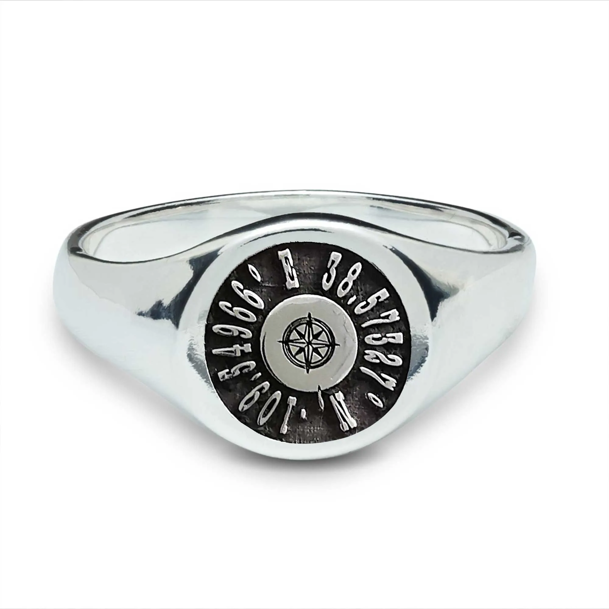 Coordinates Latitude Longitude Silver Signet Ring